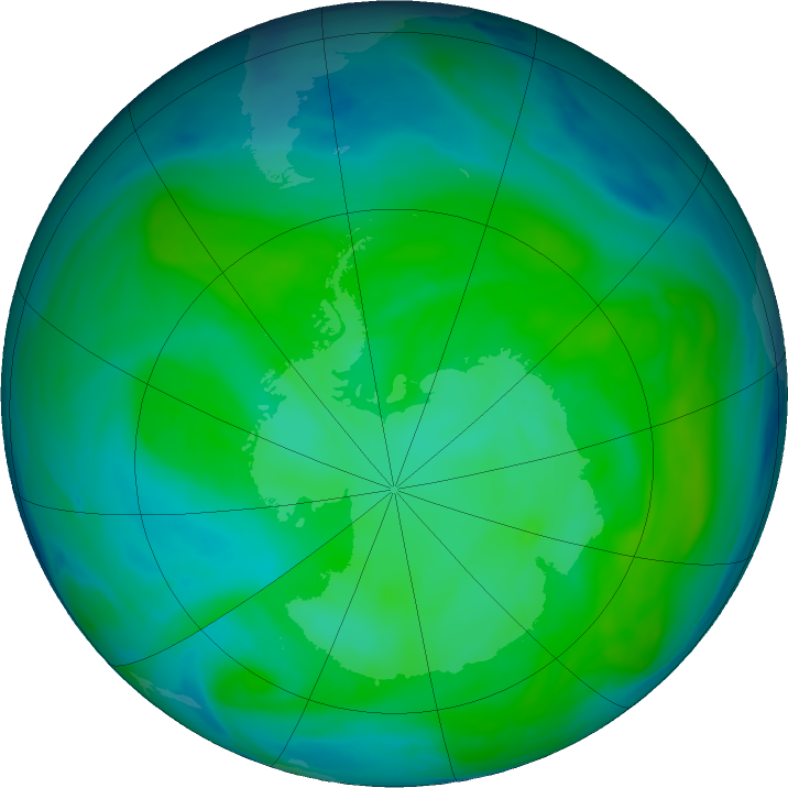 Antarctic ozone map for 07 January 2025